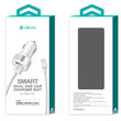 Set Incarcator Auto Devia  Smart Series Dual USB  2.4A cu cablu USB la Lightning (MFI)  White 