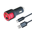 Car Charger Type-C Lemontti Qualcomm 3.0 Dual USB Black-Red 3.1A (detachable cable)
