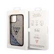 Husa iPhone 14 Plus Guess Liquid Glitter Translucent Triangle Logo Black