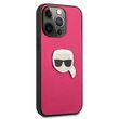 Husa iPhone 13 Pro Karl Lagerfeld Leather Ikonik Karl`s Head Metal Roz