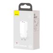 Incarcator Retea Baseus GaN2 Lite Dual Port Type-C, USB, Quick Charger, 65W White
