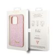 iPhone 14 Pro Case Guess Glitter TPU Flakes Script Metal Logo Pink