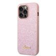 iPhone 14 Pro Case Guess Glitter TPU Flakes Script Metal Logo Pink
