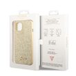 Husa iPhone 14 Plus Guess Glitter TPU Flakes Script Metal Logo Gold