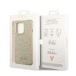 Husa iPhone 14 Pro Guess Glitter TPU Flakes Script Metal Logo Gold