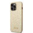 Husa iPhone 14 Pro Guess Glitter TPU Flakes Script Metal Logo Gold