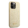 Husa iPhone 14 Pro Guess Glitter TPU Flakes Script Metal Logo Gold