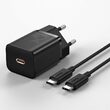 Set  Incarcator Retea Baseus Super Si Quick Charger cu cablu Type-C la Type-C  1m, 3A, 25W, Black