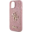 Guess Husa Fixed Glitter 4G Metal Logo iPhone 15 Roz