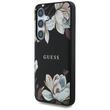 Guess Husa Grained Printed Flower Pattern MagSafe Samsung Galaxy S25 Negru