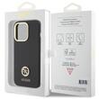 Guess Husa Liquid Silicone 4G Strass Metal Logo iPhone 15 Pro Negru