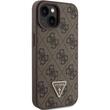 Guess Husa PU 4G Strass Triangle Metal Logo iPhone 15 Maro