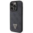 Guess Husa PU 4G Strass Triangle Metal Logo iPhone 15 Pro Negru