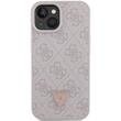 Guess Husa PU 4G Strass Triangle Metal Logo iPhone 15 Roz