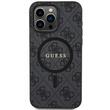 Guess Husa PU Leather 4G Colored Ring MagSafe iPhone 15 Pro Negru