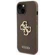 Guess Husa Perforated 4G Glitter Metal Logo iPhone 15 Taupe