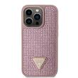 Guess Husa Rhinestones Triangle Metal Logo iPhone 15 Pro Roz