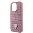 Guess Husa Rhinestones Triangle Metal Logo iPhone 15 Pro Roz