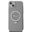 Guess Husa Ring Stand Glitter MagSafe iPhone 15 Plus Transparent