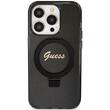 Guess Husa Ring Stand Glitter MagSafe iPhone 15 Pro Negru