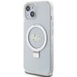 Guess Husa Ring Stand Glitter MagSafe iPhone 15 Transparent
