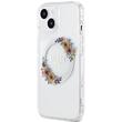 Guess Husa Flowers Ring Logo Glossy MagSafe iPhone 15 Transparent