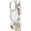 Guess Husa Glitter Flowers Triangle Buttons MagSafe iPhone 16 Pro Max Alb