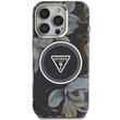 Guess Husa Glitter Flowers Triangle Buttons MagSafe iPhone 16 Pro Max Negru