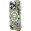 Guess Husa Glitter Flowers Triangle Buttons MagSafe iPhone 16 Pro Verde