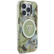 Guess Husa Glitter Flowers Triangle Buttons MagSafe iPhone 16 Pro Verde