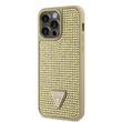 Guess Husa Rhinestones Triangle Metal Logo iPhone 14 Pro Max Auriu