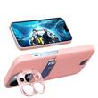 Lemontti Husa Leather Stand iPhone 14 Pro Pink, with card holder