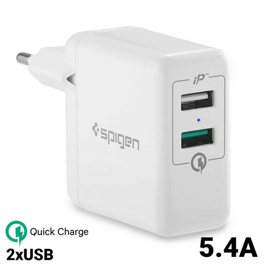 Incarcator Retea USA F207 Spigen Qualcomm Quick Charger 3.0 2 Ports USB Travel White