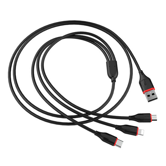 Borofone BX17 Enjoy 3 in 1 USB to Lightning, MicroUSB and Type-c cable, 2.4A, 1m, Black