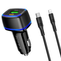 Set Incarcator Auto Borofone BZ14A Mercury cu cablu Type-C la Lightning, 1xUSB, 1xType-C, QC 3.0, Negru