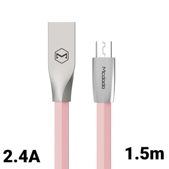 Cable MicroUSB Mcdodo Zn-Link Silver Pink (1.5m, 2.4A max)