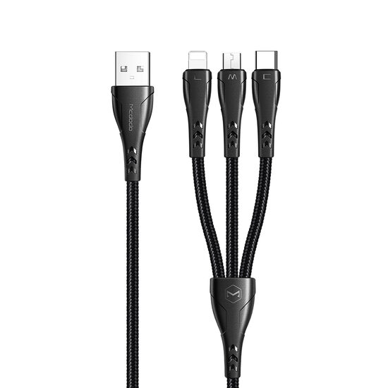 Cable 3 in 1 Lightning &amp; MicroUSB &amp; Type-C Mcdodo Mamba Series Black (max 3A, 1.2m)