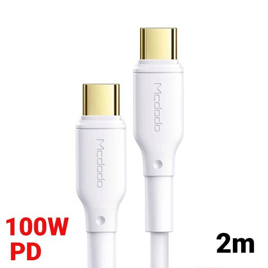 Cablu Type-C la Type-C Mcdodo White Series White (5A, 2m, 100W, PD)