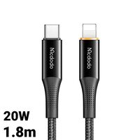 Cablu Type-C la Lightning Mcdodo PD Fast Charge Black, 20W, 1.8m, indicator led
