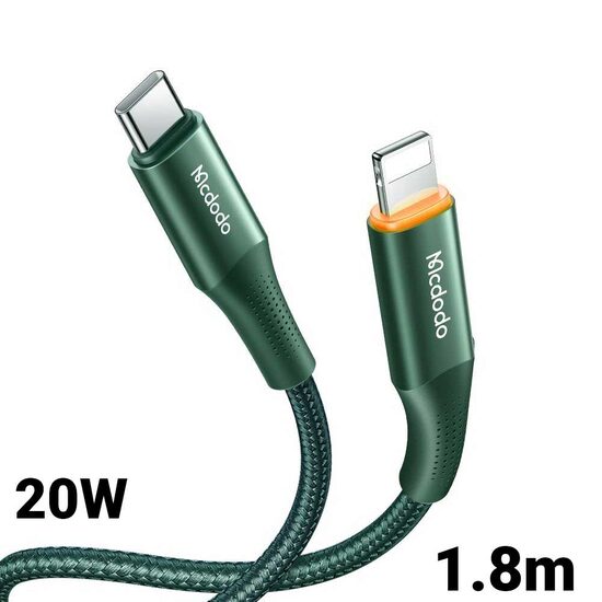 Cablu Type-C la Lightning Mcdodo PD Fast Charge Green, 20W, 1.8m, indicator led