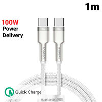Cablu Type-C la Type-C Baseus Cafule Series Metal 100W White (1m, impletitura nylon)