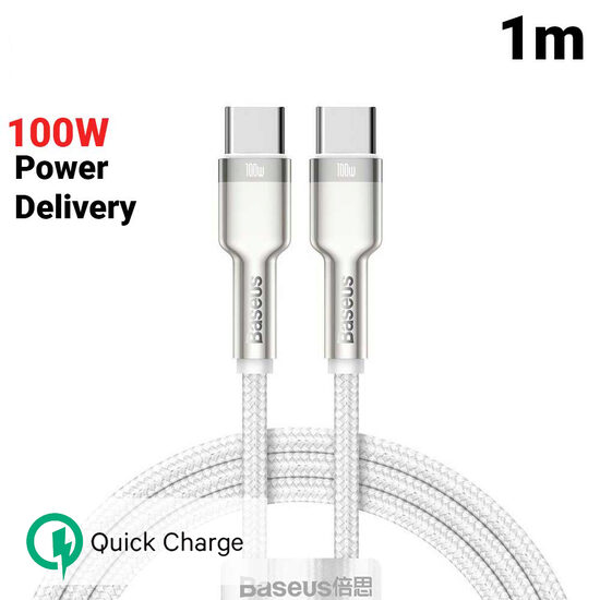 Cable Type-C to Type-C Baseus Cafule Series Metal 100W White (1m, nylon braid)
