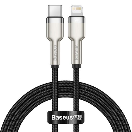 Cable Type-C to Lightning Baseus Cafule Series Metal PD 20W Black (1m, nylon braid)