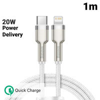 Cablu Type-C la Lightning Baseus Cafule Series Metal PD 20W White (1m, impletitura nylon)