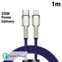 Cablu Type-C la Lightning Baseus Cafule Series Metal PD 20W Purple (1m, impletitura nylon)