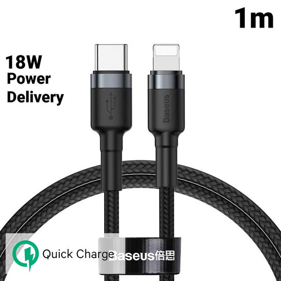 Cable Lightning to Type-C Baseus Cafule Series Gray &amp; Black (1m, 18W, PD)