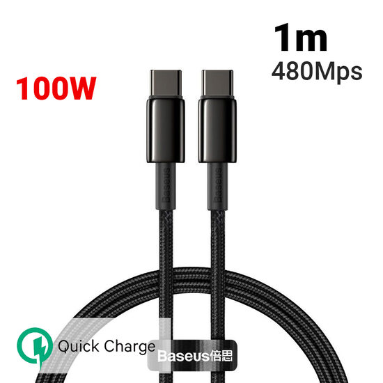 Cable Type-C to Type-C Baseus Tungsten Gold Fast Charging 100W Black (1m, nylon braid)