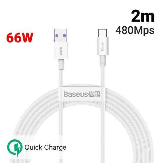Cable USB to Type-C Fast Charging Baseus Superior Series White