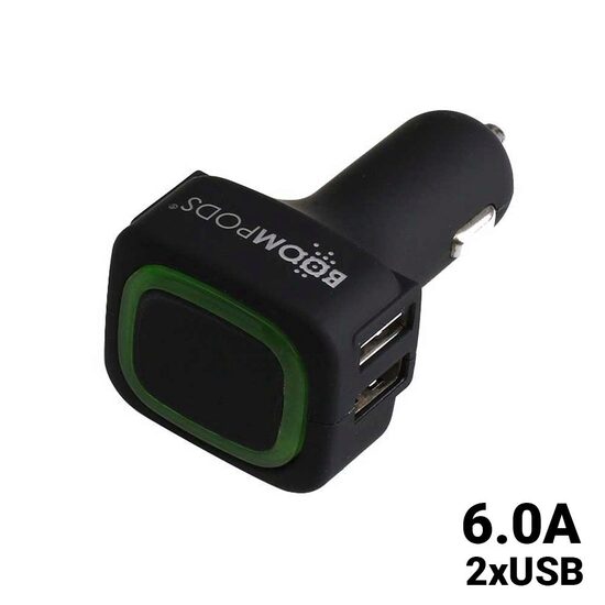 Incarcator Auto Boompods 6A Quad USB Black (4xUSB, led indicator, incarcare rapida)