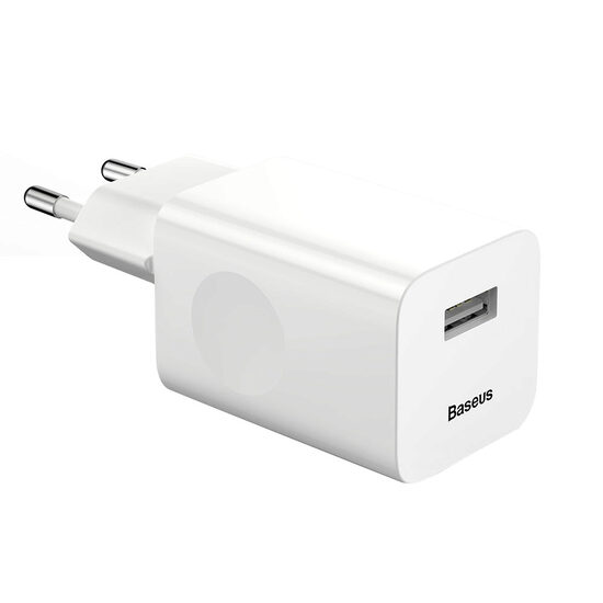 Incarcator Retea Baseus Quick Charger Single USB White (USB QC3.0 max 3A, pentru incarcatoare wirele